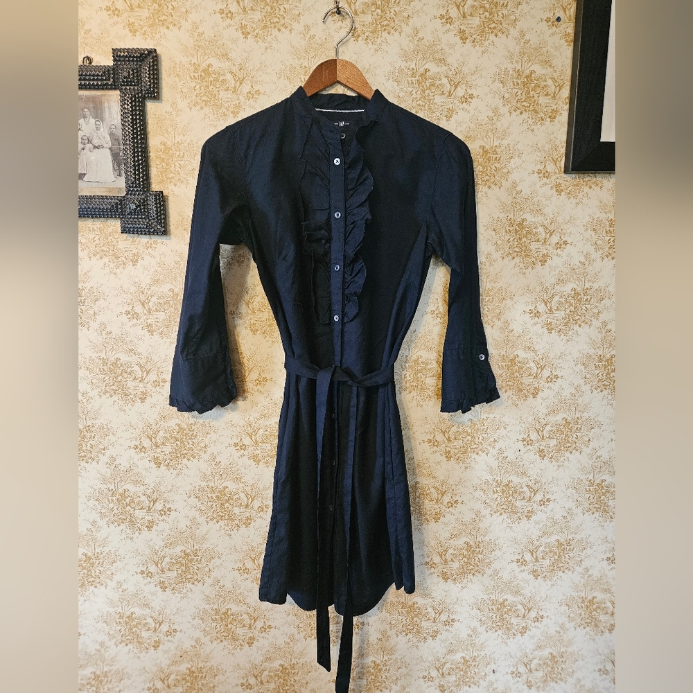 Gap Size 0 100% Cotton Navy Shirt Dress With Tie Belt